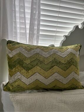 Chevron Velvet Throw Pillow in Olive and Sage